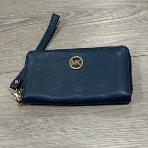 Michael Kors Dark Blue Wristlet with Gold Logo